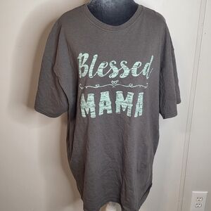 Blessed MAMA Graphic T-Shirt Heather Gray & Teal | Size XL